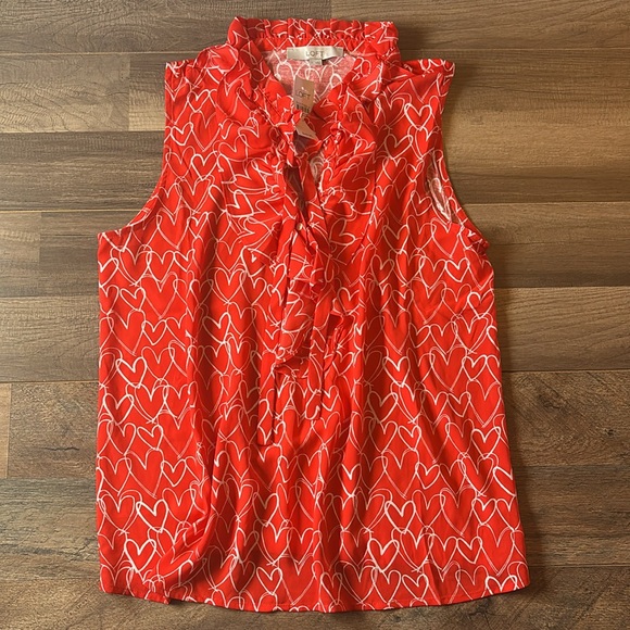 Loft Heart Ruffle Tie Neck Shell - Picture 3 of 6